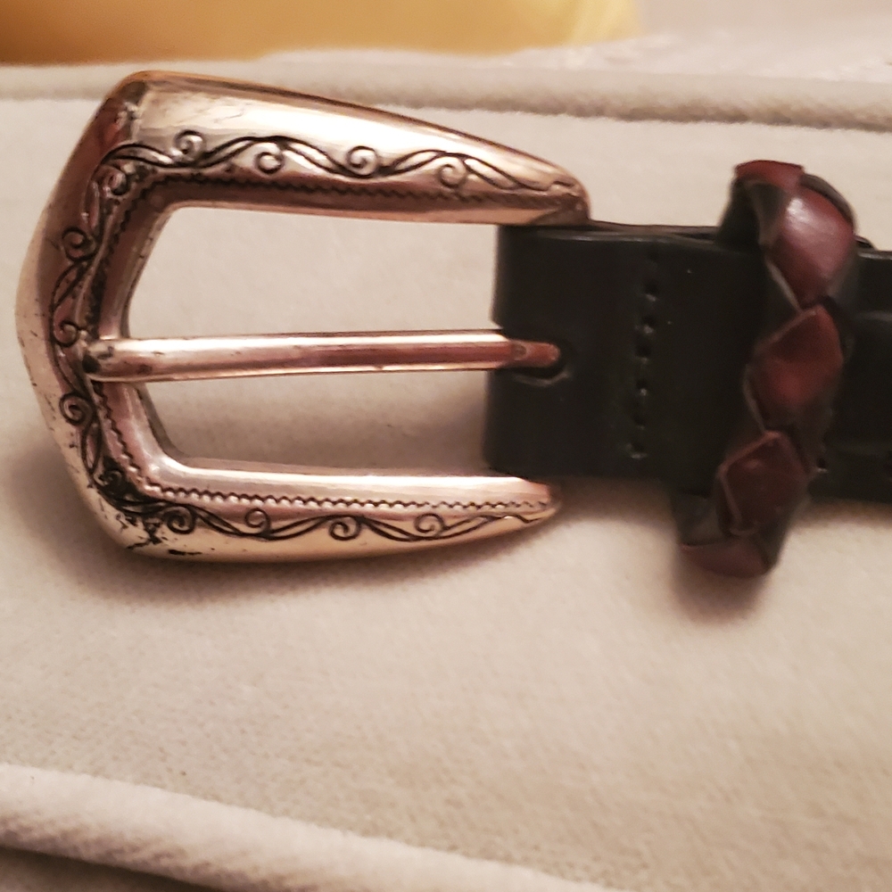 Brighton Leather Brown Cowgirl Belt with Silver Buckle and Conchos - Picture 7 of 9